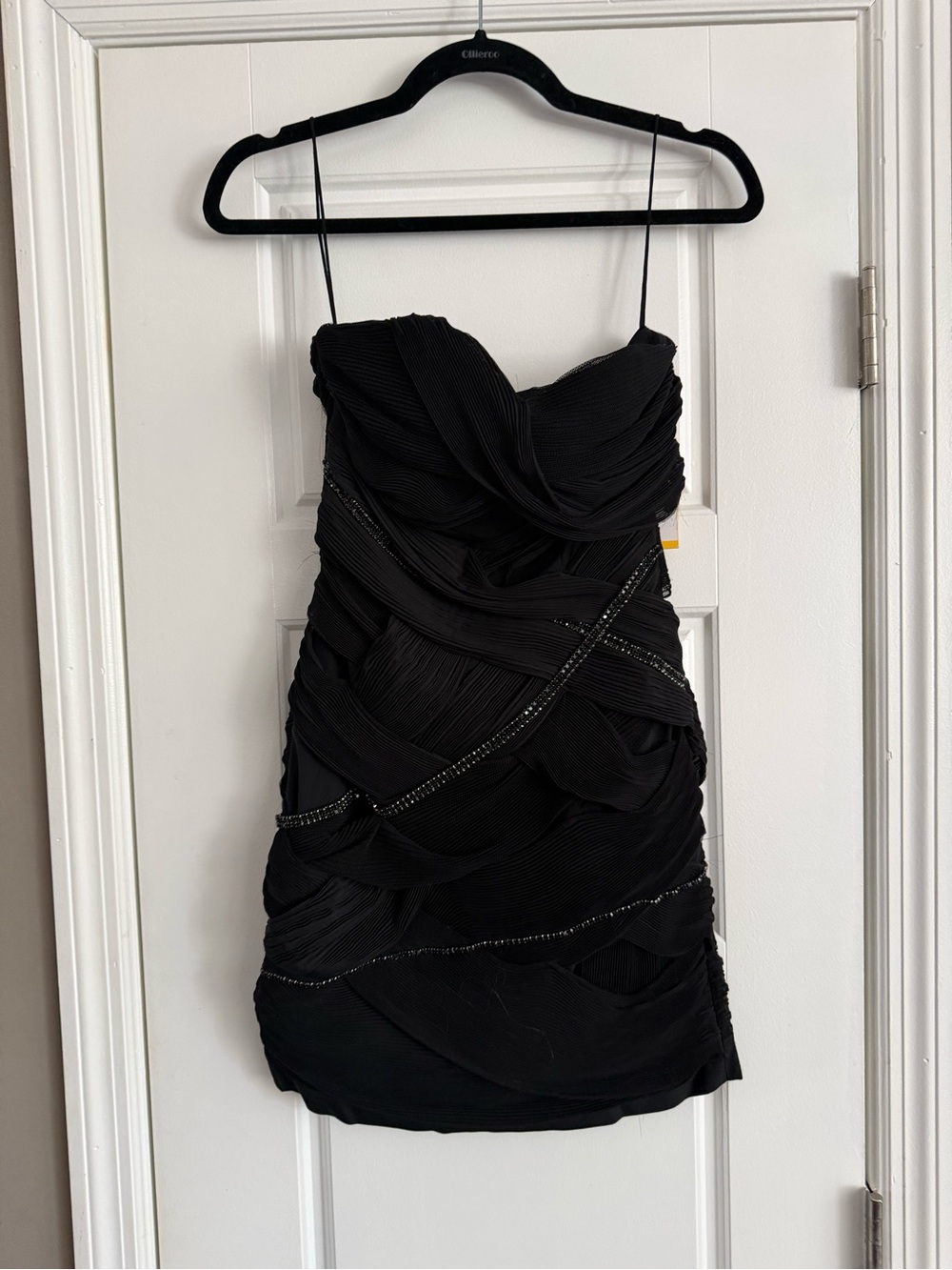 Alice + Olivia Black Strapless Pleated Mini Dress